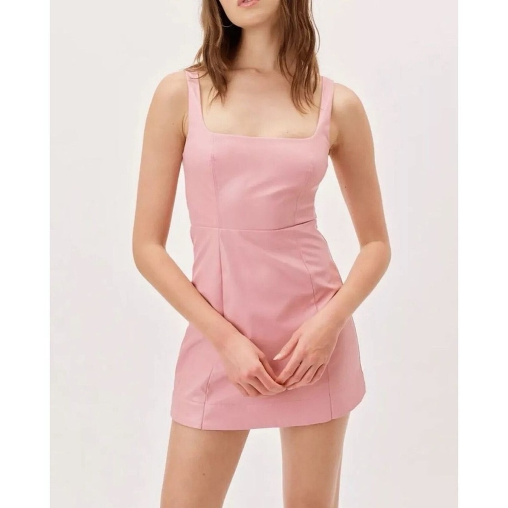For Love And Lemons Pink Pleather Talia Mini Dress